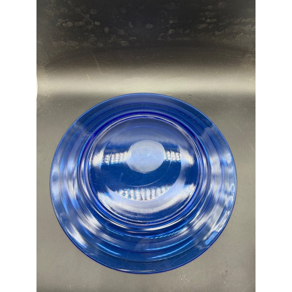 Vintage Cobalt Blue Glass Dinner Plate 10.75 Inch Concentric Ring Art Deco Style